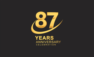 87th years anniversary with swoosh design golden color isolated on black background for celebration