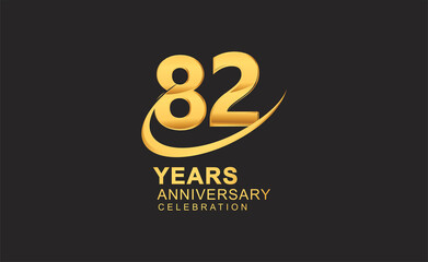 82nd years anniversary with swoosh design golden color isolated on black background for celebration