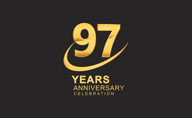 Obraz premium 97th years anniversary with swoosh design golden color isolated on black background for celebration