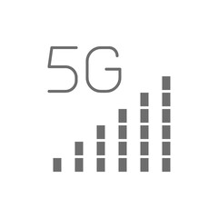 Vector 5G internet signal bar grey icon.