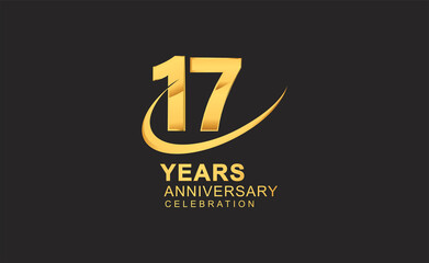 17th years anniversary with swoosh design golden color isolated on black background for celebration