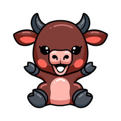 Cute baby bull cartoon sitting