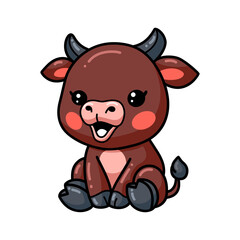 Cute baby bull cartoon sitting