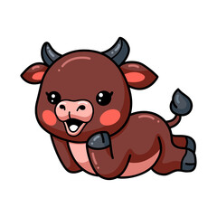 Cute baby bull cartoon laying down