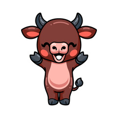 Cute happy baby bull cartoon standing