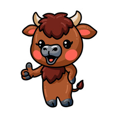Cute baby bull cartoon giving thumb up