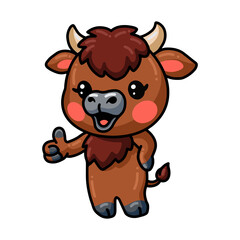 Fototapeta premium Cute baby bull cartoon giving thumb up