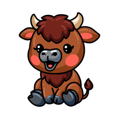 Fototapeta premium Cute baby yak cartoon sitting