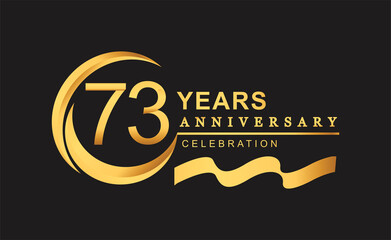 73rd anniversary design logotype golden color with ring and gold ribbon for anniversary celebration