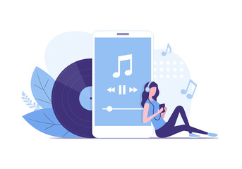 Music listening concept. Colored flat illustration. Isolated on white background. 