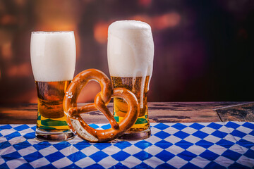 Glasses of beer and pretzel
