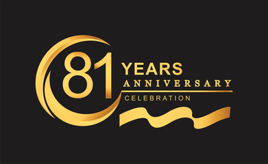81st anniversary design logotype golden color with ring and gold ribbon for anniversary celebration