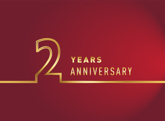 2nd years anniversary logotype, gold colored isolated with red background, vector design for celebration, invitation card, and greeting card