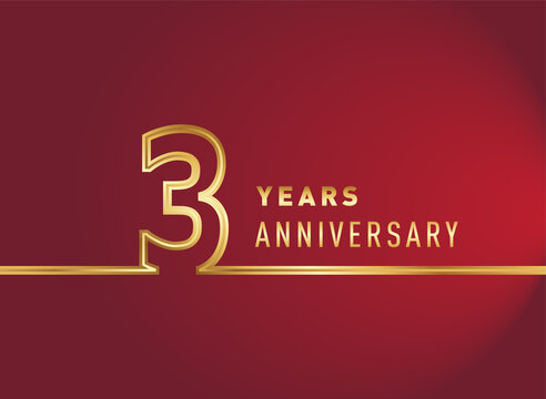 3rd years anniversary logotype, gold colored isolated with red background, vector design for celebration, invitation card, and greeting card