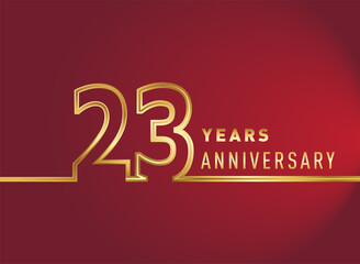 23rd years anniversary logotype, gold colored isolated with red background, vector design for celebration, invitation card, and greeting card