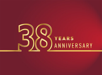 Fototapeta na wymiar 38th years anniversary logotype, gold colored isolated with red background, vector design for celebration, invitation card, and greeting card
