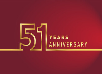 51st years anniversary logotype, gold colored isolated with red background, vector design for celebration, invitation card, and greeting card