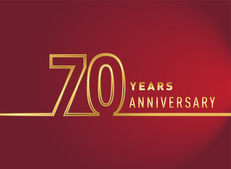 70th years anniversary logotype, gold colored isolated with red background, vector design for celebration, invitation card, and greeting card