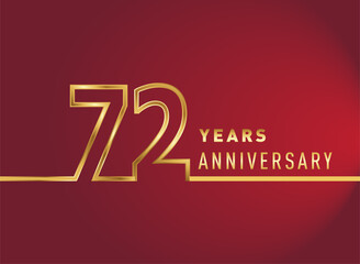 72nd years anniversary logotype, gold colored isolated with red background, vector design for celebration, invitation card, and greeting card