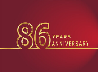 86th years anniversary logotype, gold colored isolated with red background, vector design for celebration, invitation card, and greeting card