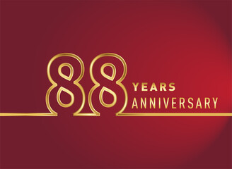 88th years anniversary logotype, gold colored isolated with red background, vector design for celebration, invitation card, and greeting card