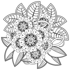 Mehndi flower for henna, mehndi, tattoo, decoration. decorative ornament in ethnic oriental style. doodle ornament. coloring book page.