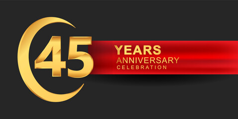 45th anniversary design logotype golden color with ring and red ribbon for anniversary celebration