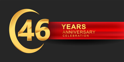 46th anniversary design logotype golden color with ring and red ribbon for anniversary celebration