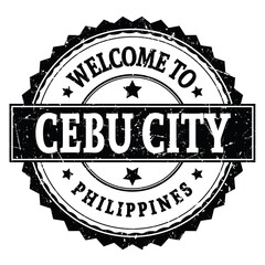 WELCOME TO CEBU CITY - PHILIPPINES, words written on black stamp