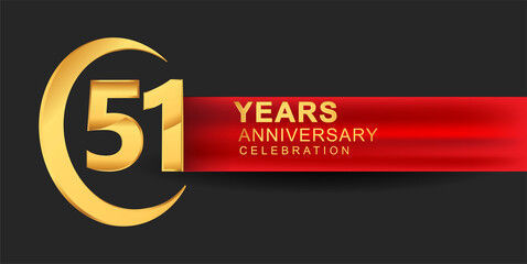 51st anniversary design logotype golden color with ring and red ribbon for anniversary celebration