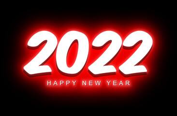 illustration of a happy new year 2022 white text on a black background with a red light effect such as night neon lighting - illustration