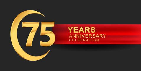 75th anniversary design logotype golden color with ring and red ribbon for anniversary celebration