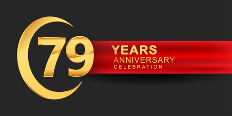 79th anniversary design logotype golden color with ring and red ribbon for anniversary celebration