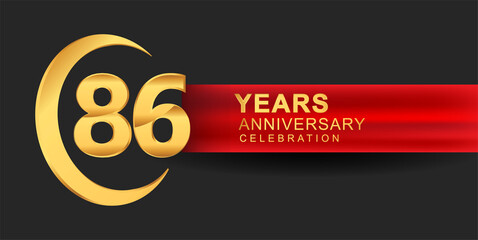 86th anniversary design logotype golden color with ring and red ribbon for anniversary celebration