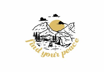 Find your peace vintage line art drawing