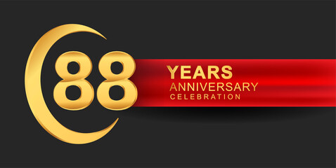 88th anniversary design logotype golden color with ring and red ribbon for anniversary celebration