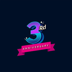 3rd anniversary celebration logotype colorful design. Simple and retro anniversary logotype design.