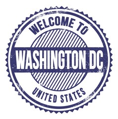 WELCOME TO WASHINGTON DC - UNITED STATES, words written on blue stamp