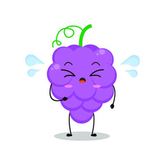 Vector illustration of grape character with cute expression, sad, cry, grapes isolated on white background, simple minimal style, fresh fruit for mascot collection, emoticon