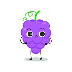Vector illustration of grape character with cute expression, upset, angry, grapes isolated on white background, simple minimal style, fresh fruit for mascot collection, emoticon