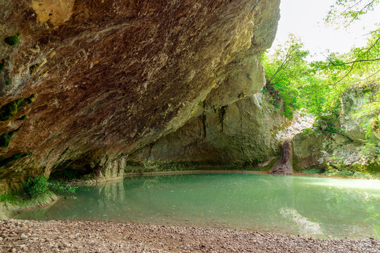 Beautiful lake with small waterfall. The trail of seven waterfalls in Istria, Croatia