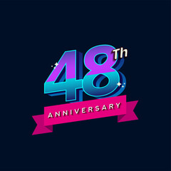 48th anniversary celebration logotype colorful design. Simple and retro anniversary logotype design.