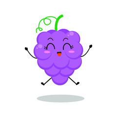 Vector illustration of grape character with cute expression, happy, fun, celebration, grapes isolated on white background, simple minimal style, fresh fruit for mascot collection, emoticon