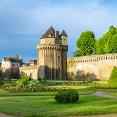 Vannes, medieval city in Brittany, view of the ramparts garden with flowerbed 
