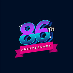 86th anniversary celebration logotype colorful design. Simple and retro anniversary logotype design.