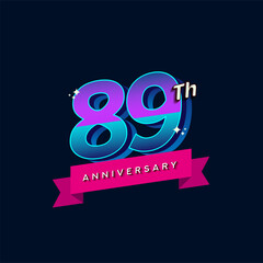 89th anniversary celebration logotype colorful design. Simple and retro anniversary logotype design.