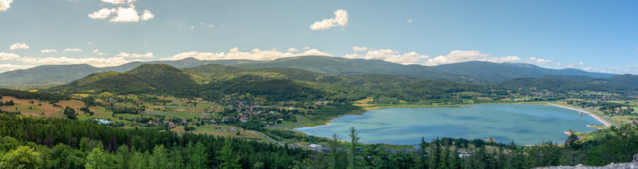 Panorama of the Karkonosze Mountains from the Castle of Henryk in Sosnowka - Poland 