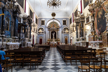 Interior of Church of Holy Saviour and Franciscan Monastery in Dubrovnik Croatia - obrazy, fototapety, plakaty