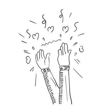 Hand Drawn of Applause, Hands Clapping Ovation Gesture with Doodle Style