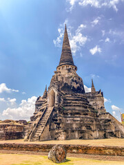 Fototapeta premium Wat Phra Si Sanphet in Phra Nakhon Si Ayutthaya, Historic City of Ayutthaya, empty during covid, Thailand